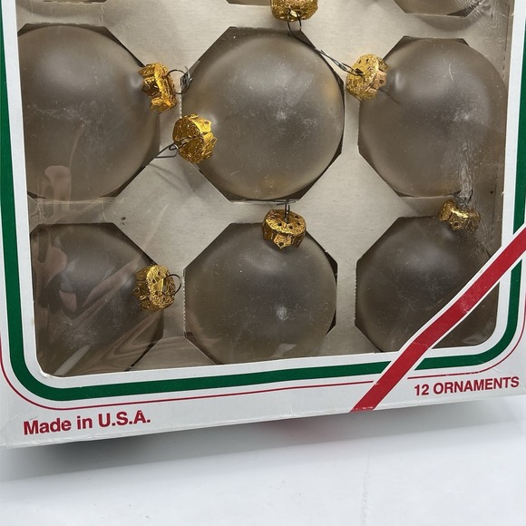 Vintage Box of 12 Pyramid Frosted Ornaments Glass Bulbs Balls Christmas USA - Picture 3 of 5